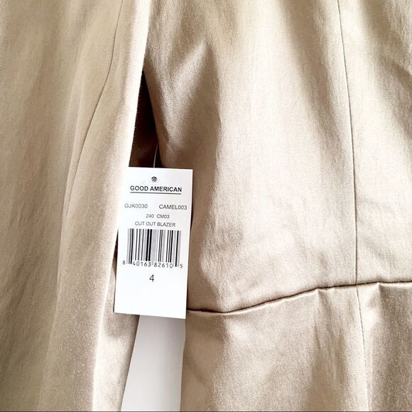 Good American Fit and Flatter Sateen Blazer Tan Size 4 Cutout Pointed Lapel - Picture 13 of 15